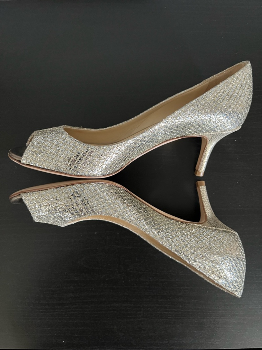 Jimmy Choo Isabel Champagne Glitter Open-Toe 2.5” Pumps Size 5 / 35 - Picture 2 of 16